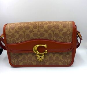 Coach Handbag Calf Leather Studio Shoulder Bag Signature Canvas